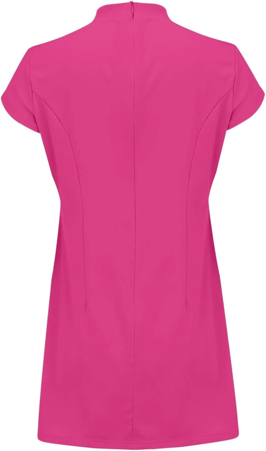 Womens Summer Slim Fit Dress Mock Round Neck Short Sleeve Bodycon Party Club Mini Dresses with Pockets Casual 2025