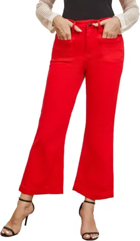 Womens Wide Leg Petite Jeans High Waisted Stretchy Cropped Flare Jeans with Patch Pockets