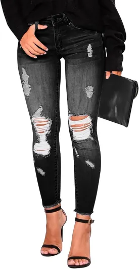 Women's Work Jeans - Trendy Stretchy Retro Wash Old High Waisted Pull On Jeggings Loose Straight Leg Cute Jeans