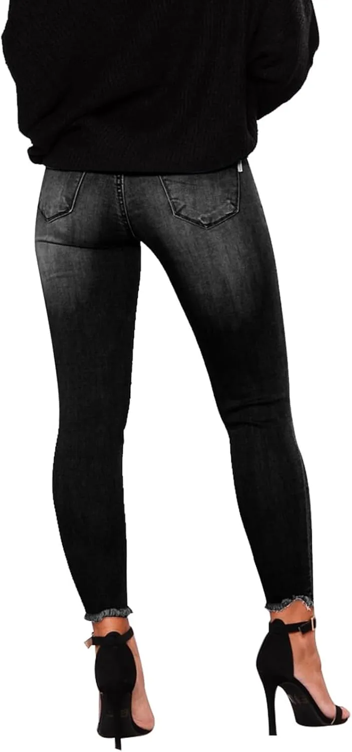Women's Work Jeans - Trendy Stretchy Retro Wash Old High Waisted Pull On Jeggings Loose Straight Leg Cute Jeans