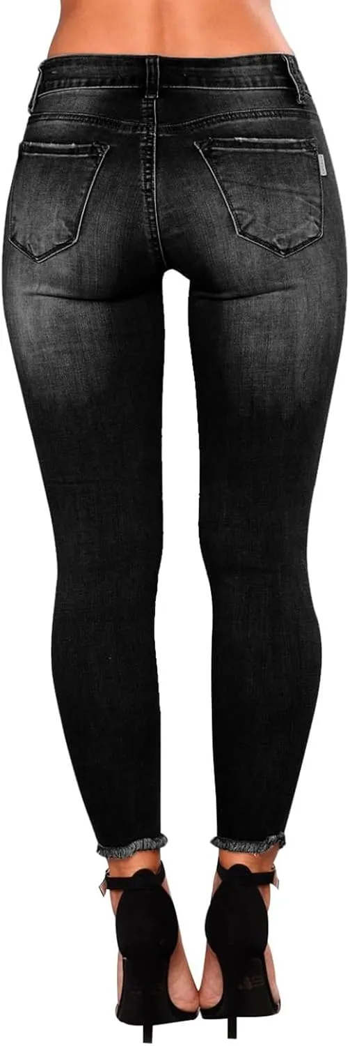 Women's Work Jeans - Trendy Stretchy Retro Wash Old High Waisted Pull On Jeggings Loose Straight Leg Cute Jeans