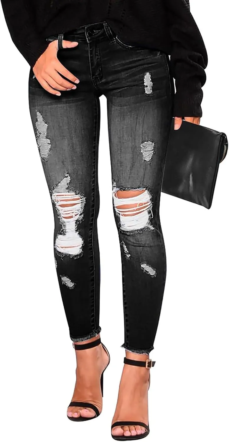 Women's Work Jeans - Trendy Stretchy Retro Wash Old High Waisted Pull On Jeggings Loose Straight Leg Cute Jeans
