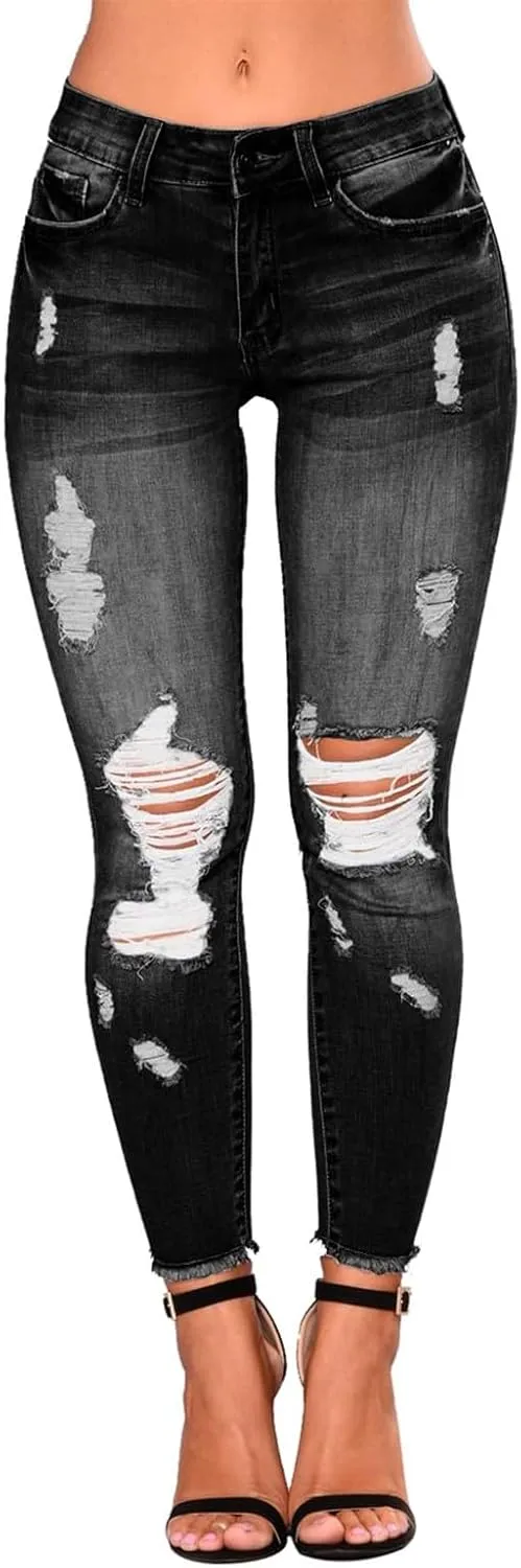 Women's Work Jeans - Trendy Stretchy Retro Wash Old High Waisted Pull On Jeggings Loose Straight Leg Cute Jeans