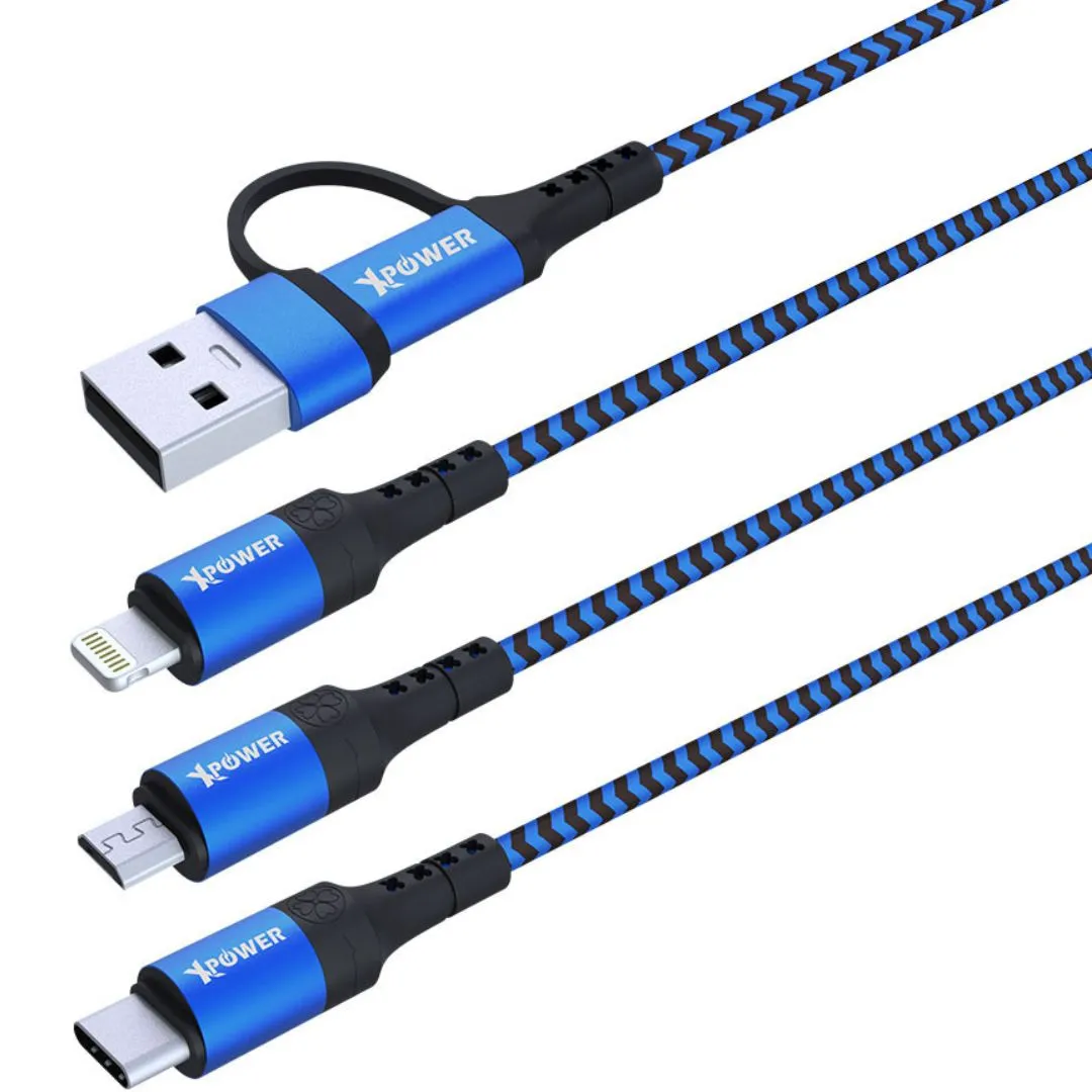 XPower ACX3 2in 3out Nylon Charging Cable (Micro USB, Type-C, Lightning) 1m