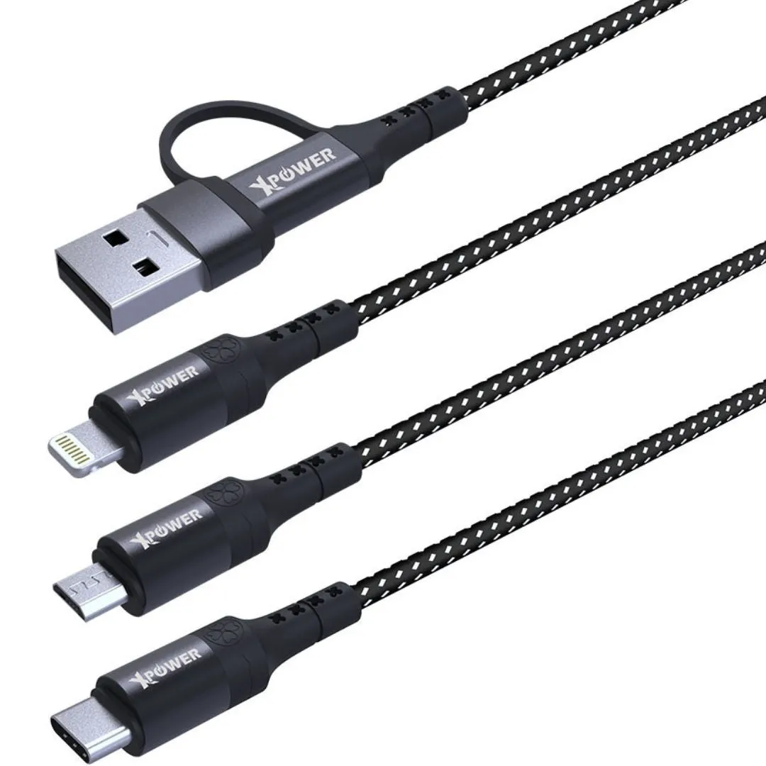 XPower ACX3 2in 3out Nylon Charging Cable (Micro USB, Type-C, Lightning) 1m