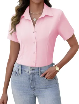 Zeagoo Women's Button Down Shirts Short Sleeve Dress Shirts Basic Business Collared Work Blouses