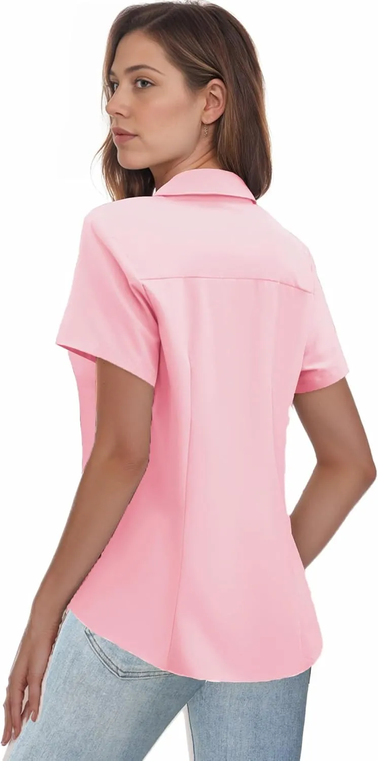Zeagoo Women's Button Down Shirts Short Sleeve Dress Shirts Basic Business Collared Work Blouses